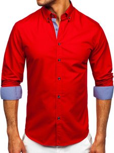 Червена мъжка риза с дълъг ръкав Bolf 20719