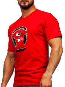 Червена памучна мъжка тениска с принт Bolf 14740