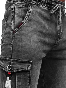 Черни мъжки къси дънкови панталони с карго джобове Bolf KR1201
