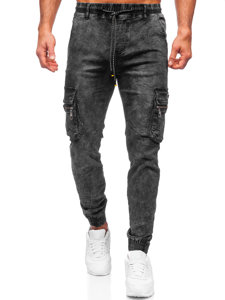 Черни  панталони дънкови тип джогър мъжки Bolf TF109