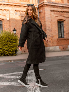 Черно дълго дамско топло зимно палто Bolf AN105
