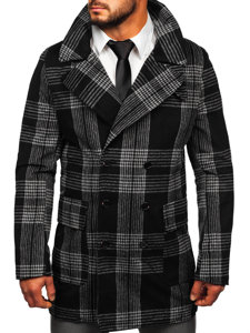 Черно топло мъжко карирано палто Bolf 1193