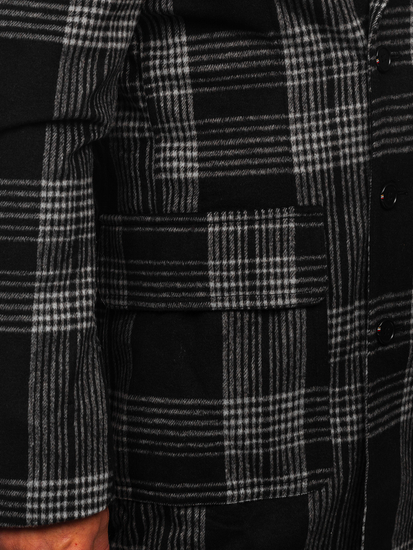 Черно топло мъжко карирано палто Bolf 1193