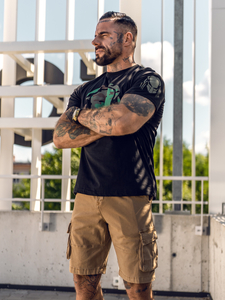 Черна памучна мъжка тениска с щампа Bolf 192379A