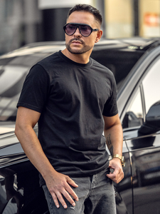 Черна памучна мъжка тениска без щампа Bolf 14291A