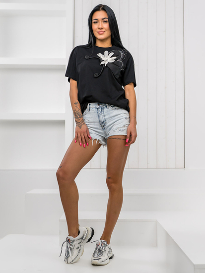 Черна дамска тениска с апликация Bolf 96T633