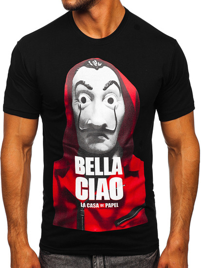 Черна мъжка тениска с принт Bolf 192410