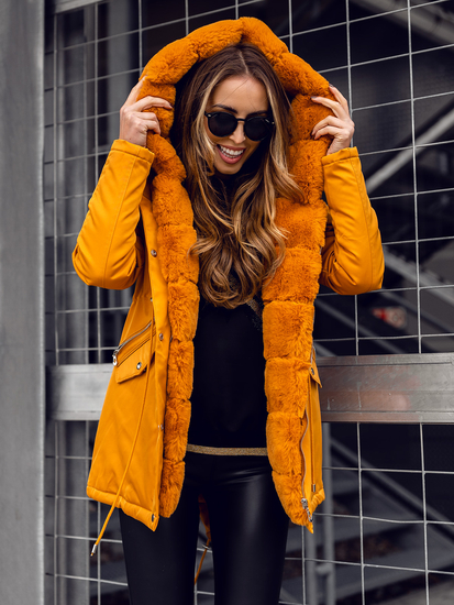 Дамска зимна парка с качулка в цвят камел Bolf 5M762