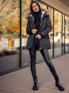 Дамско зимно яке 2 в 1 с качулка черно Bolf 16M9199