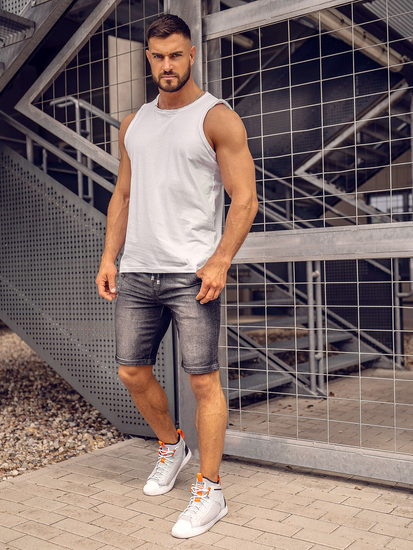 Бял памучен мъжки потник без щампа Bolf 1205A