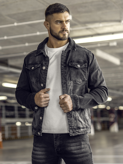 Черно дънково мъжко яке Bolf 200A