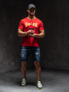 Червена мъжка тениска с принт Bolf KS2652