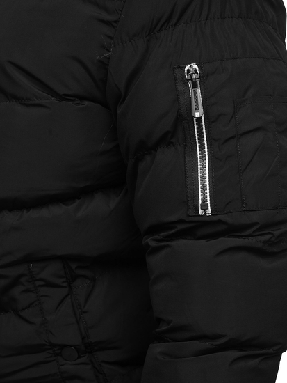 Черно капитонирано мъжко зимно яке Bolf 6971