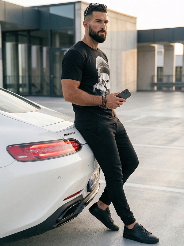 Черна мъжка тениска с щампа Bolf 142175A