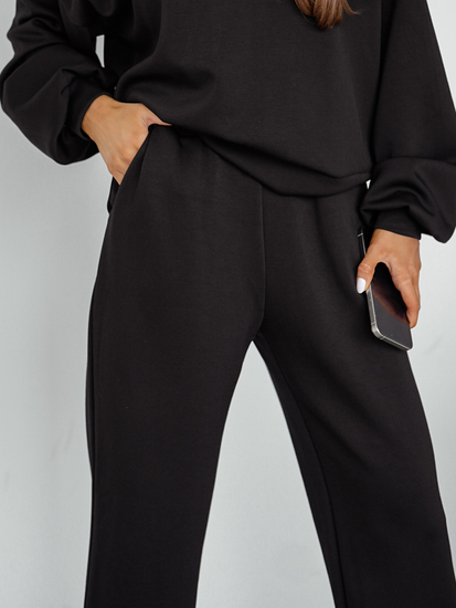 Дамски двуцветен спортен комплект с качулка черен Bolf 525