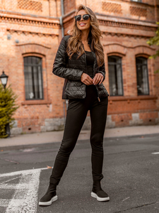 Черно дамско капитонирано преходно яке без качулка Bolf 7013