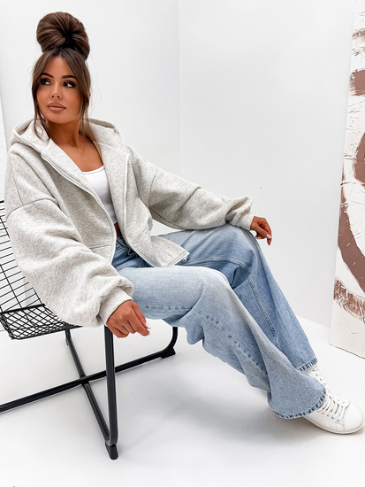 Дамски подплатен суитшърт с качулка меланжов Bolf 821112