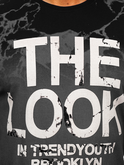 Мъжка черна памучна тениска с щампа Bolf 627