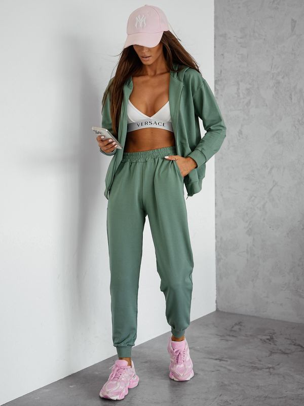 Дамски двуцветен спортен комплект с качулка каки Bolf 821110