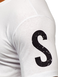 Бяла памучна мъжка тениска с принт Bolf 1180