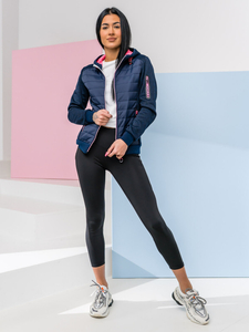 Тъмносиньо капитонирано дамско преходно яке с качулка Bolf KSW4001