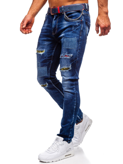 Тъмносини мъжки дънки slim fit Bolf с колан 80034W0