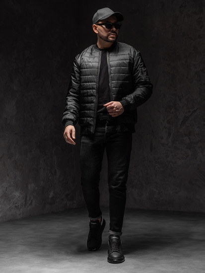 Черно демисезонно мъжко ватирано бомбър яке Bolf MY-02A1