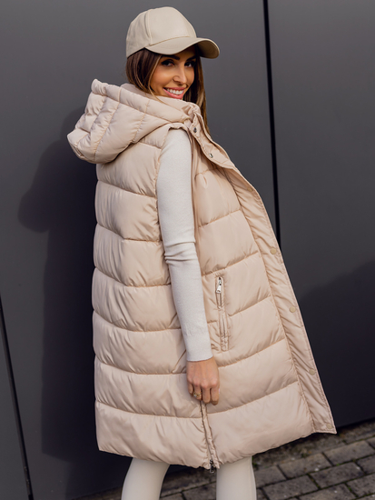 Бежово дълго дамско капитонирано яке oversize Bolf 81276