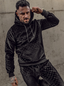 Черен мъжки плюшен анцуг с качулка Bolf 3A82-A