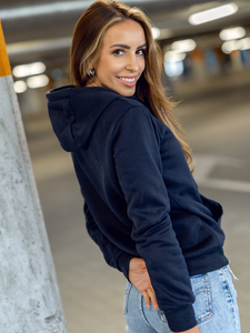 Дамски суитшърт тъмносин с джоб тип кенгуру Bolf W02B