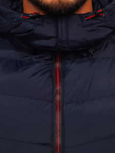 Тъмносин мъжки капитониран елек с качулка Bolf 6875