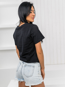 Черна дамска тениска с апликация Bolf 97T2112