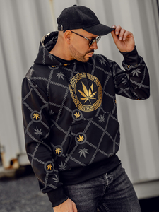 Черен мъжки суитшърт с принт и качулка Bolf HM630