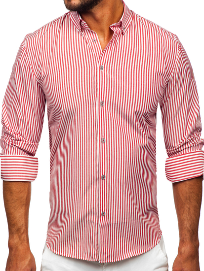 Коралова мъжка раирана риза с дълъг ръкав Bolf 22731