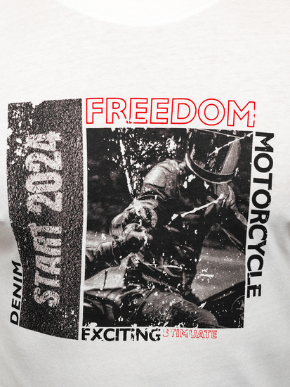 Бяла памучна мъжка тениска с щампа Bolf MPO3475