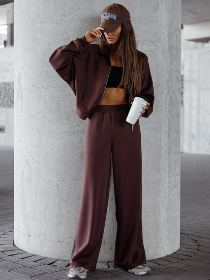 Дамски двуцветен спортен комплект с цип шоколадов Bolf 821109