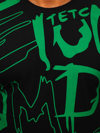 Черна памучна мъжка тениска с принт Bolf KS1972