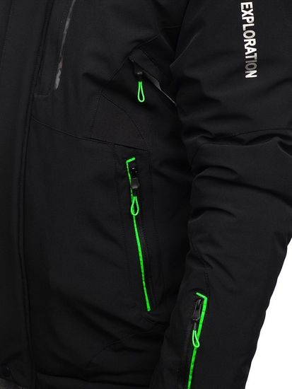 Мъжко зимно яке скиорско черно-зелено Bolf 1910