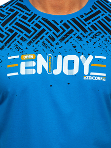 Небесносиня памучна мъжка тениска с принт Bolf 14720