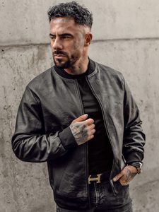Черно мъжко кожено яке бомбър Bolf 3A63A