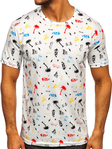 Бяла мъжка тениска с принт Bolf 14924