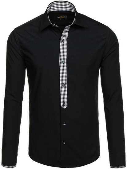 Мъжка елегантна риза с дълъг ръкав черна Bolf 0939
