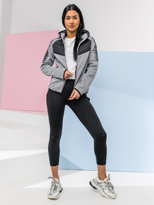 Сиво капитонирано дамско преходно яке с качулка Bolf KSW4007