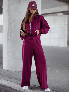 Дамски двуцветен спортен комплект с цип бордо Bolf 821109