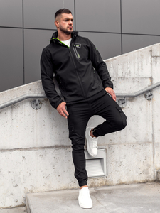 Чернo-зелено мъжко преходно яке softshell Bolf WX085