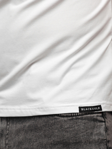 Бяла мъжка тениска с принт z cekinami Bolf MT3037