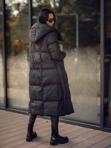 Дамско дълго ватирано зимно яке с качулка черно Bolf 5M3227