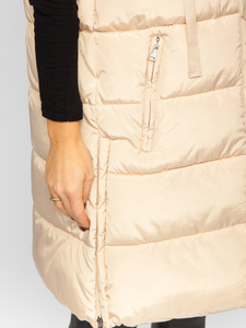 Бежово дълго дамско капитонирано яке oversize Bolf 81276