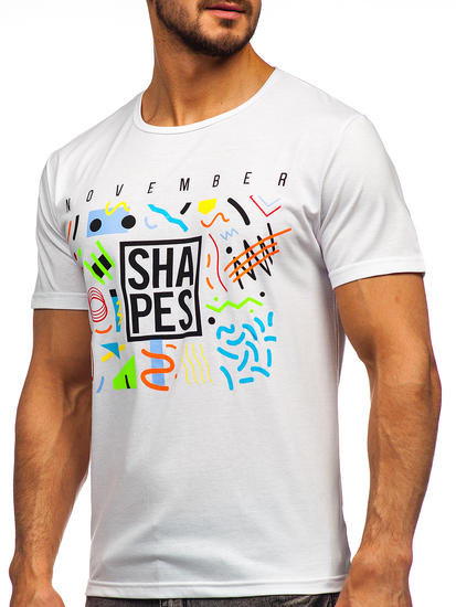 Бяла мъжка тениска с принт Bolf KS2625