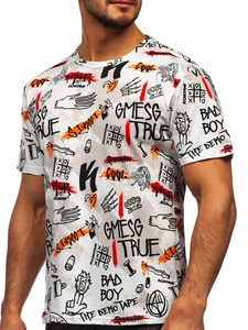 Бяла мъжка тениска с принт Bolf 14908